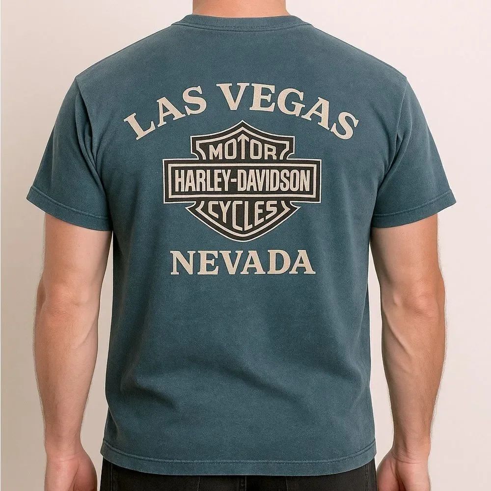Harley-Davidson Las Vegas Stone Washed Crewneck Tee Shirt Sz Medium